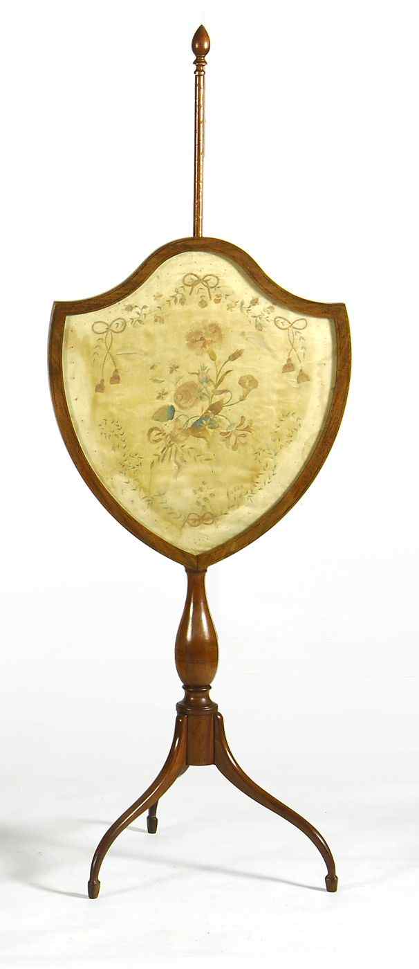 Appraisal: ANTIQUE AMERICAN HEPPLEWHITE POLE SCREENCirca With turned wood teardrop finial