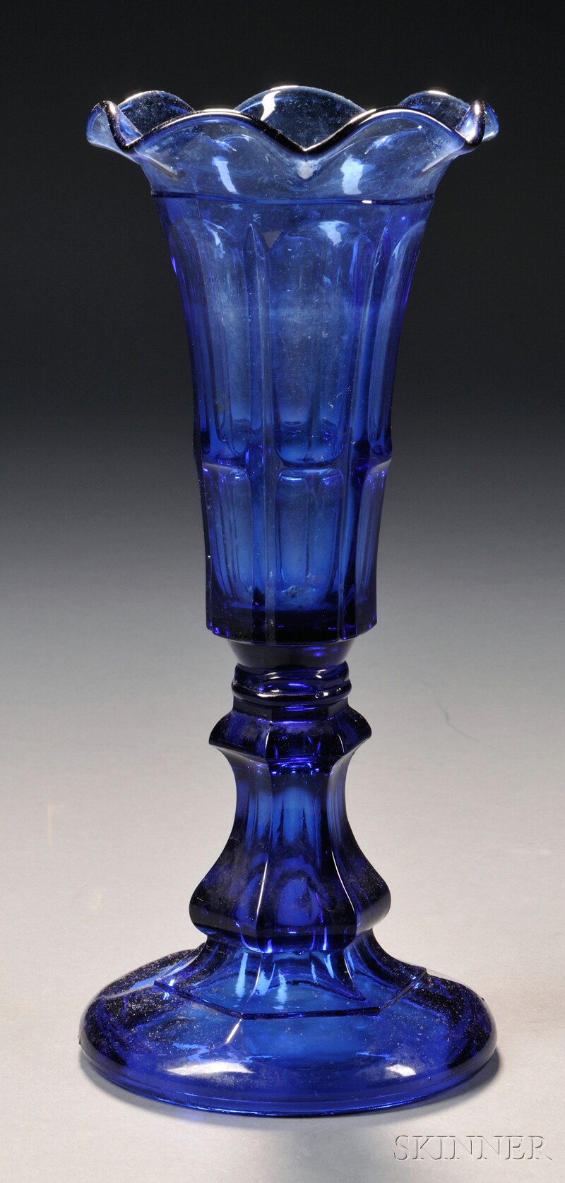 Appraisal: Sandwich Blue Pressed Bigler Pattern Glass Vase Boston and Sandwich