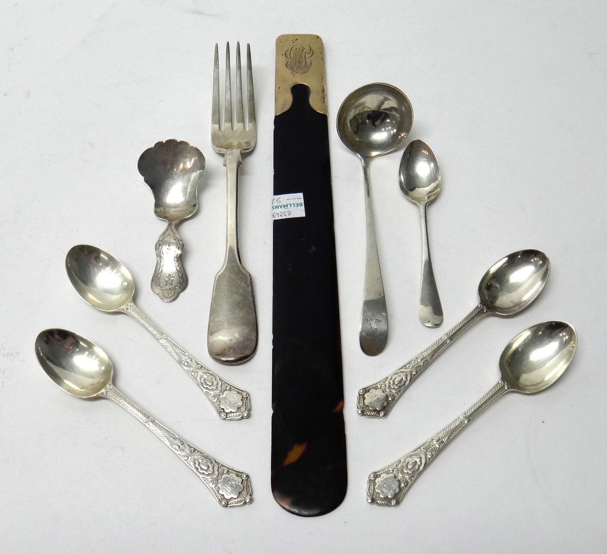 Appraisal: Silver and silver mounted wares comprising a fiddle pattern table