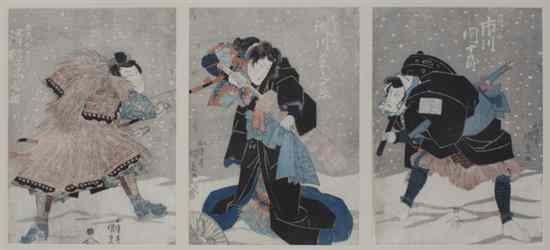 Appraisal: Two Japanese Woodblock Print Triptychs Kunisada the first depicting three