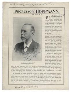 Appraisal: Hoffmann Professor Angelo J Lewis Hoffmann Prospectus With His Own