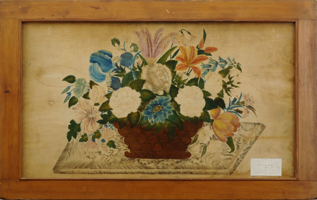 Appraisal: AMERICAN VELVET THEOREM OF A BASKET OF FLOWERS ON A