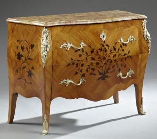 Appraisal: French Louis XV Style Ormolu Mounted Marquetry Inl French Louis