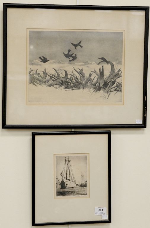 Appraisal: Two framed pieces including Ella Fillmore Lillie lithograph Boundary Dispute