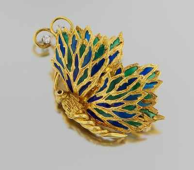 Appraisal: An k Gold Plique a Jour and Diamond Butterfly Brooch