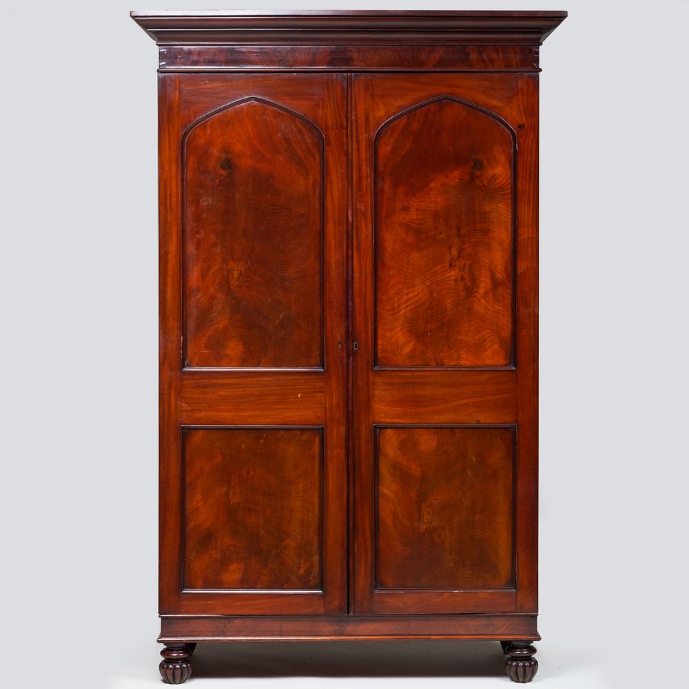 Appraisal: William IV Mahogany Armoire in the Neo-Gothic Taste Fitted with