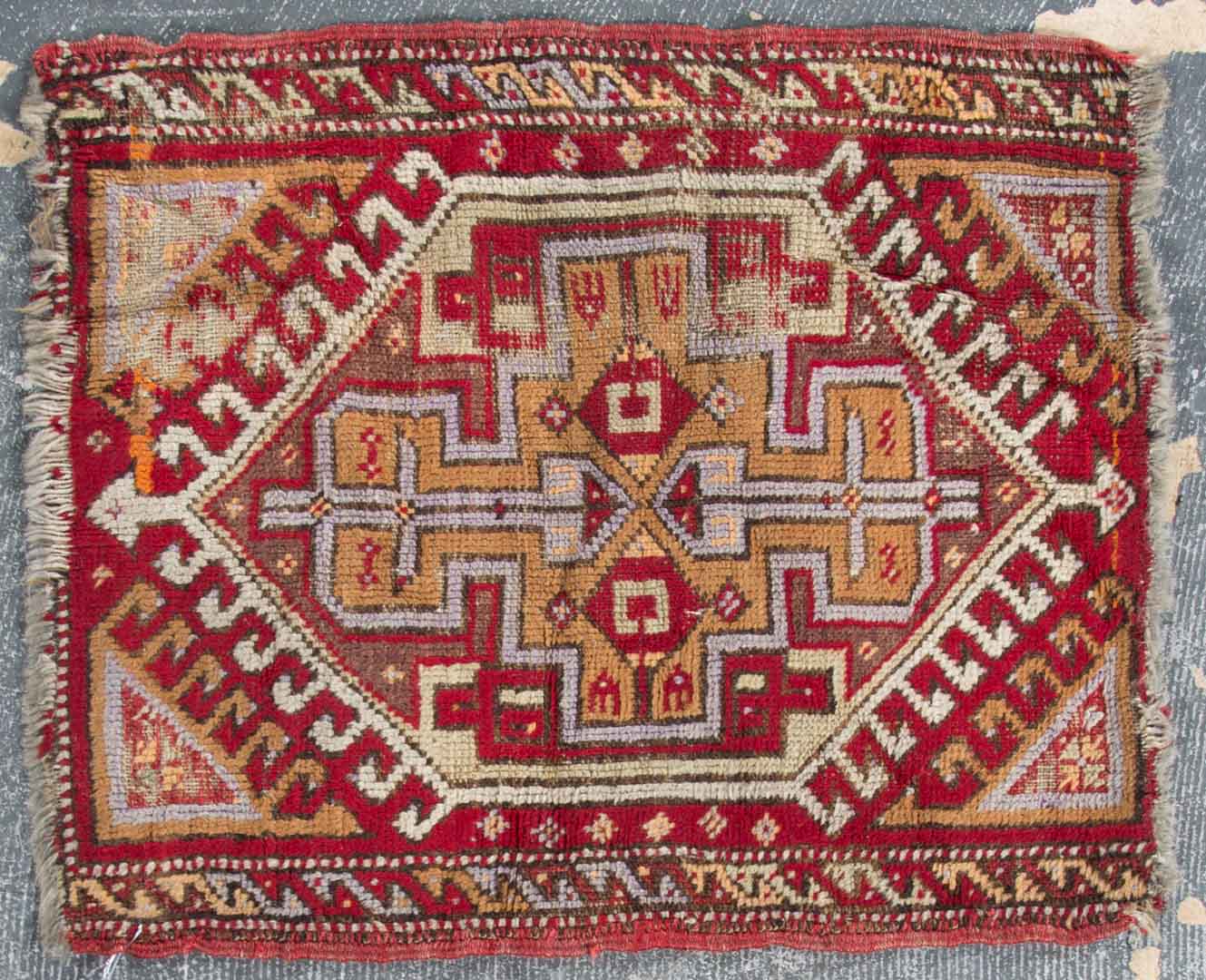 Appraisal: Antique Turkish scatter rug approx x Turkey circa Condition AS