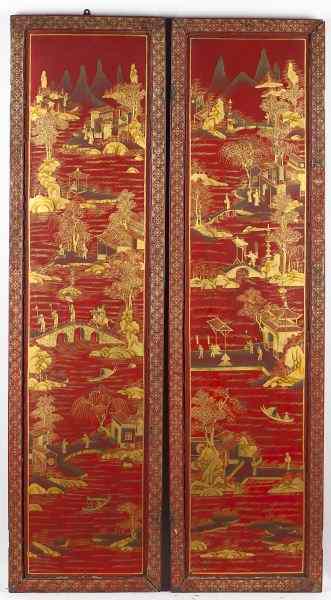 Appraisal: Pair of Chinese Lacquered PanelsQianlong period each of red lacquer