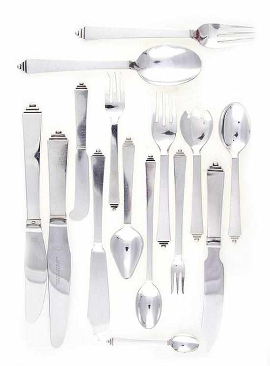 Appraisal: Georg Jensen sterling Pyramid pattern flatware set Danish circa comprising