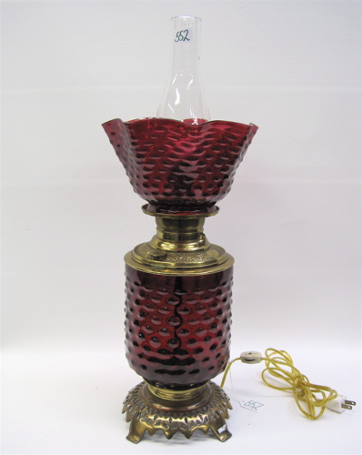 Appraisal: RUBY RED GLASS TABLE LAMP electrified with hobnail style pattern