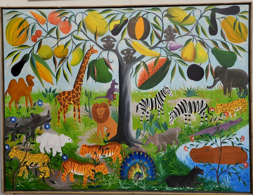 Appraisal: Fernand Pierre - oil on canvas fruit tree jungle with