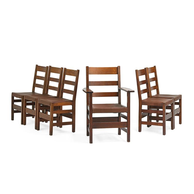 Appraisal: L J G STICKLEY Six ladder back chairs Condition Report