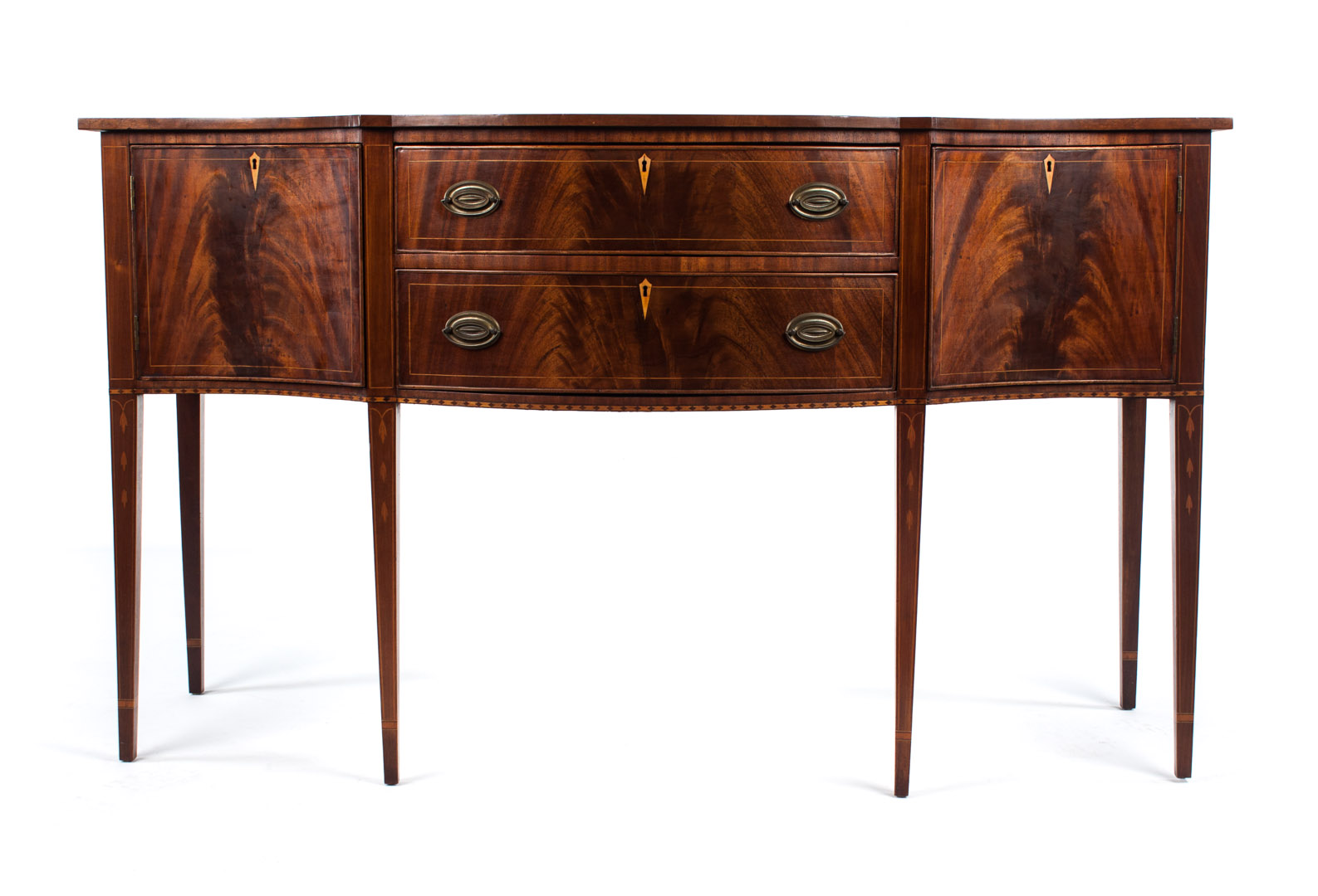 Appraisal: Federal style mahogany sideboard serpentine form two bowed stringer inlaid