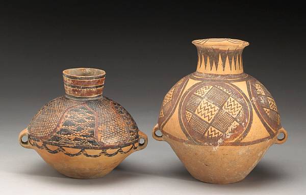 Appraisal: Two painted pottery jars Neolithic Period The larger of Yangshao