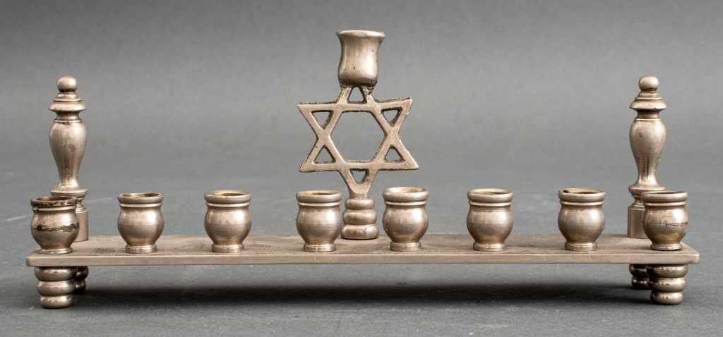 Appraisal: JUDAICA PEWTER MENORAH Judaica pewter menorah unmarked H x W