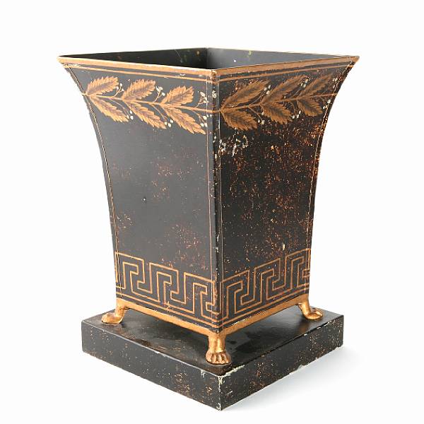 Appraisal: A toleware planter with Greek key ornament overall height in