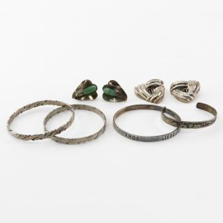 Appraisal: Grouping of Six Sterling Silver Bracelets and Earrings Grouping of