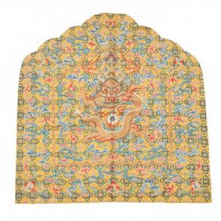 Appraisal: Chinese Embroidered Imperial Yellow Silk Throne Back Cushion Cover Qing