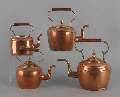 Appraisal: Four copper and brass kettles th early th c tallest