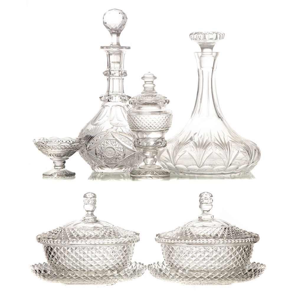 Appraisal: Five cut glass articles including pair of tureens with underplates