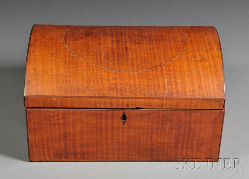 Appraisal: Inlaid Tiger Maple Veneer Dome-top Box America th century with