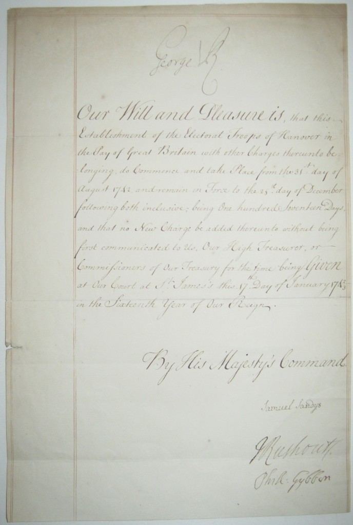 Appraisal: GEORGE II KING OF ENGLAND Document Signed George R arranging