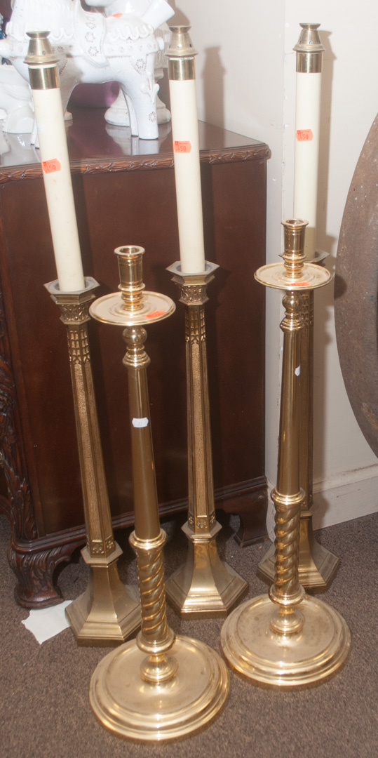 Appraisal: Five church brass candlesticks Undernumber