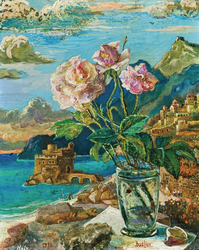 Appraisal: DAVID BURLIUK Russian American - Flowers on a Beach Italy