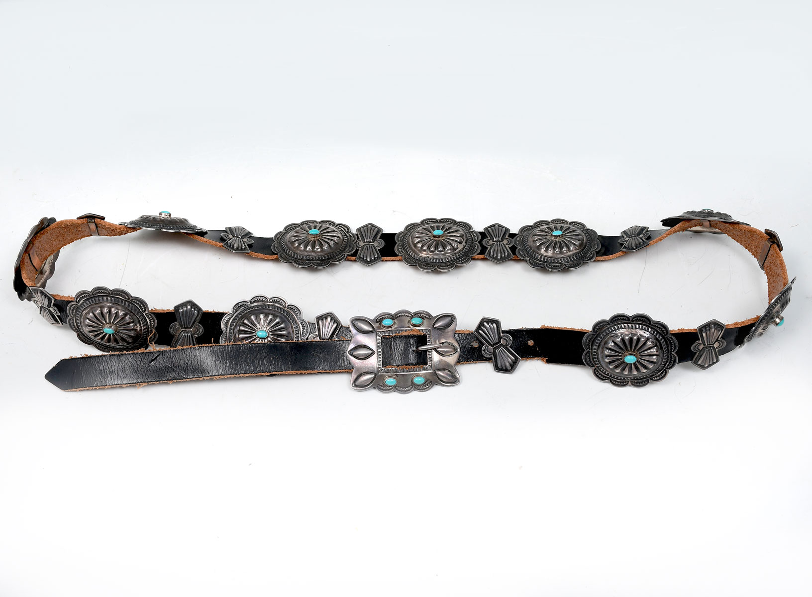 Appraisal: NATIVE AMERICAN INDIAN STERLING TURQUOISE CONCHO BELT sterling ovals centered