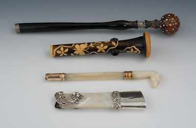 Appraisal: A Lot of Four Various Celluloid Parasol Handles Faux Mother