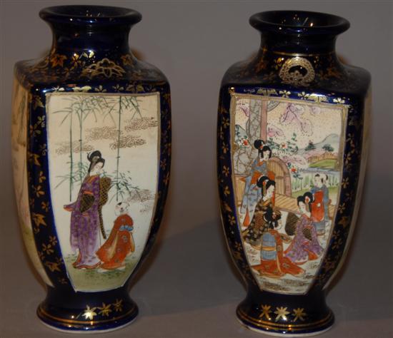 Appraisal: PAIR LATE SATSUMA VASES Each cobalt and parcel gilt Both