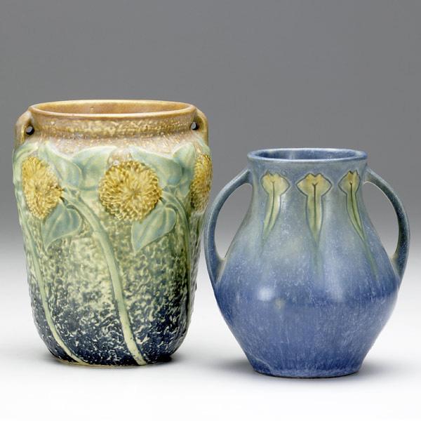 Appraisal: ROSEVILLE Blue Windsor vase and Sunflower vase hairline to rim