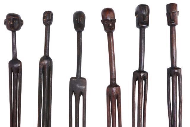 Appraisal: lot of African figural carved hardwood figures walking sticks each