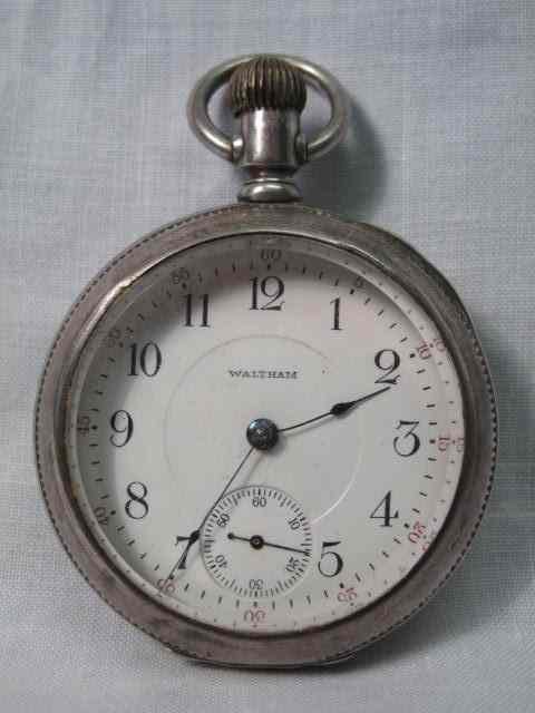 Appraisal: Size pocket watch with Waltham Arabic numeral dial Waltham silver