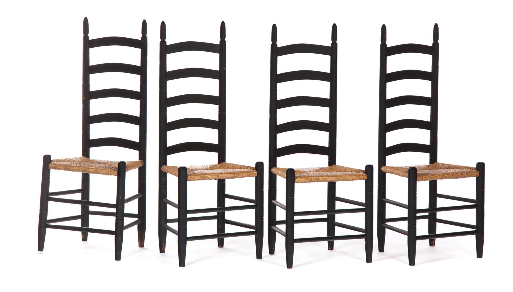 Appraisal: FOUR CONTEMPORARY LADDERBACK CHAIRS WITH PAINT American th century Black