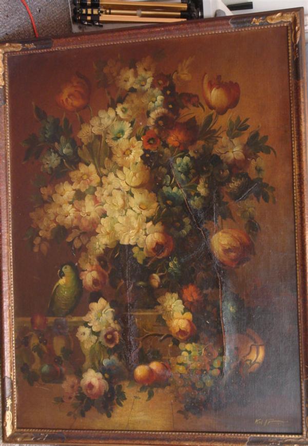 Appraisal: Karl ------ th c Continental Floral Still Life with Parrot