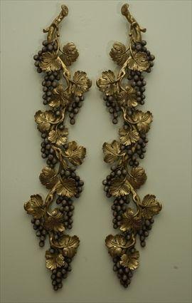 Appraisal: Pair of Italian Grapevine-Carved Wall Ornaments Each in