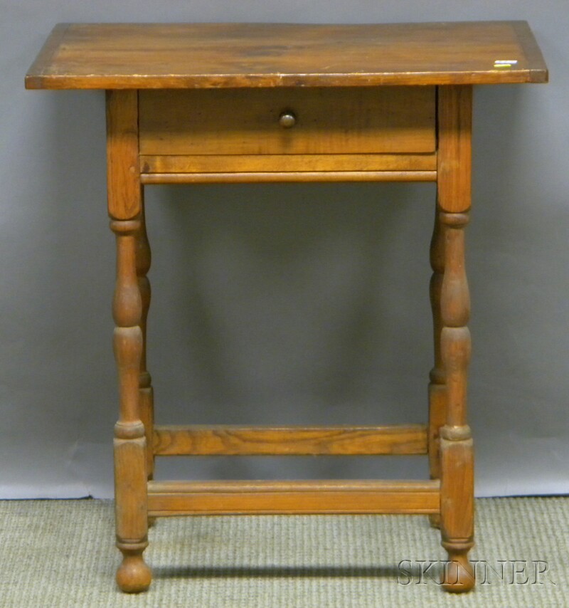 Appraisal: William Mary-style Pine Breadboard-top Ash Stretcher-base Tavern Table