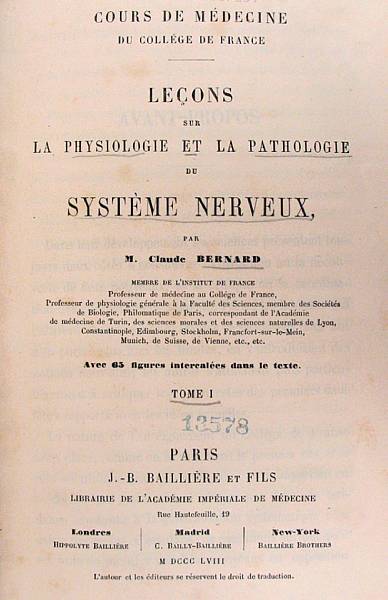 Appraisal: BERNARD CLAUDE Lecons sur la physiologie et la pathologie du