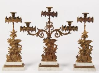 Appraisal: PIECE GILT BRONZE GIRANDOLE GARNITURE HAVING VIGNETTE DEPICTING COUPLE HER