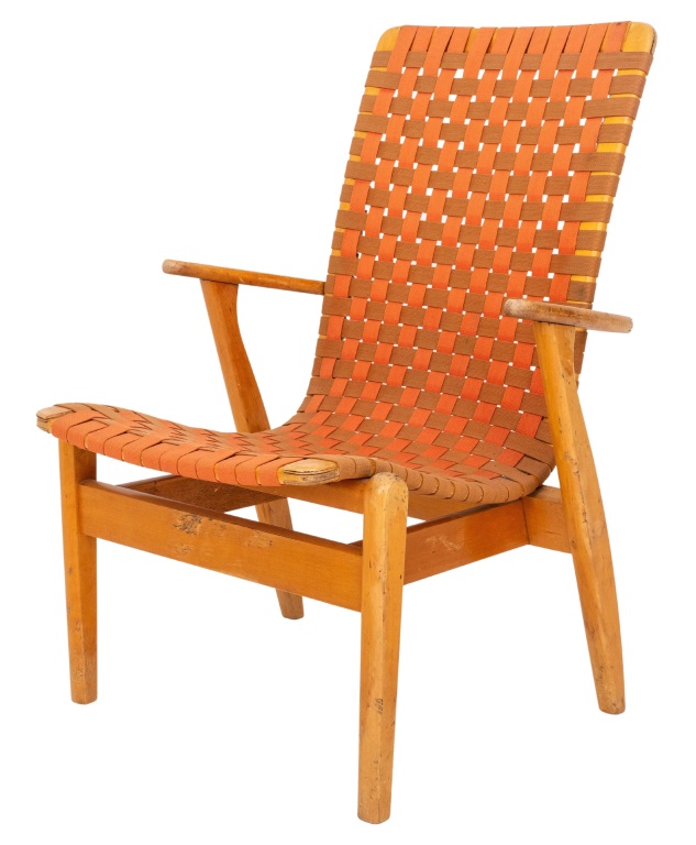 Appraisal: BRUNO MATHSSEN ATTR MODERN WEBBED BIRCH CHAIR Bruno Mathssen Swedish