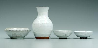 Appraisal: Four pieces Jugtown pottery all with white glaze one bottle