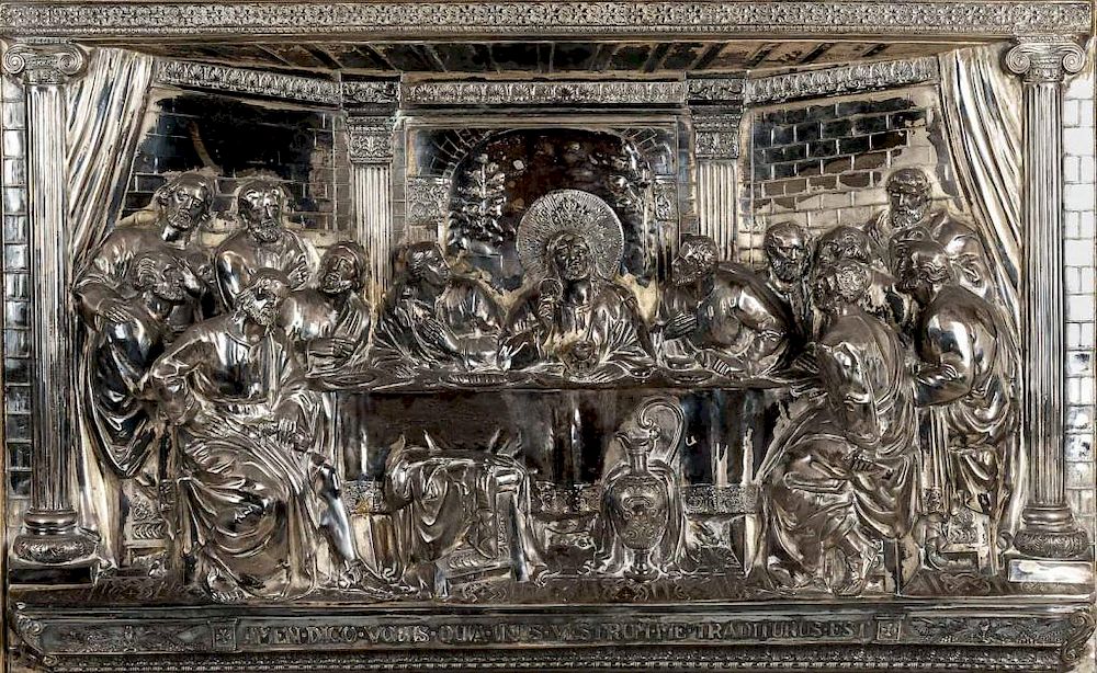 Appraisal: The Last Supper Silverplate Relief DESCRIPTION Silverplate on metal relief