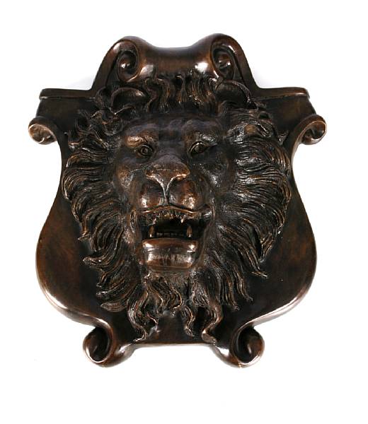 Appraisal: A patinated bronze lion's head fountain height in width in