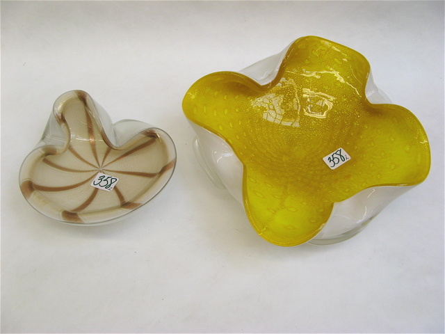 Appraisal: TWO CASED MURANO ART GLASS BOWLS in bright yellow and