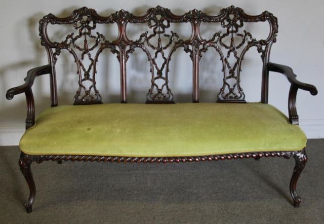 Appraisal: Finely Carved and Upholstered Mahogany Loveseat Turn of the century