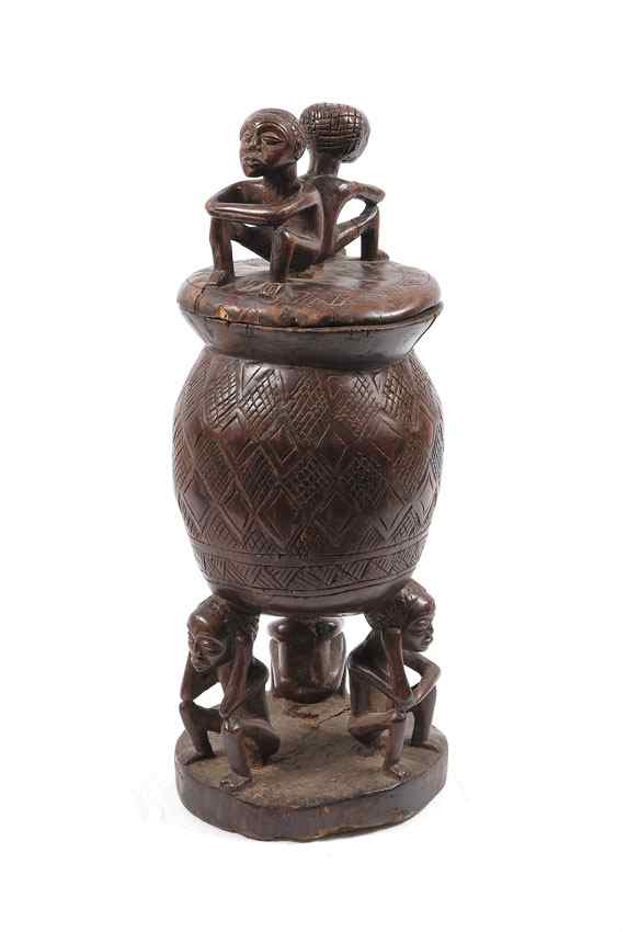 Appraisal: CARVED AFRICAN FIGURAL COVERED BOWL CHOKOIE FROM THE CONGO LBS