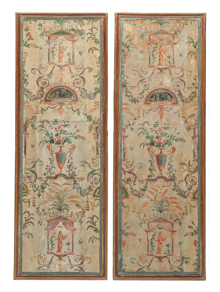 Appraisal: Pair of French Painted Paper Panels th Century x x