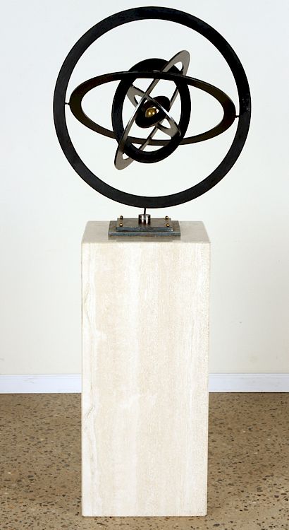 Appraisal: A STEEL AND BRONZE ASTROLAB KINETIC SCULPTURE A steel and