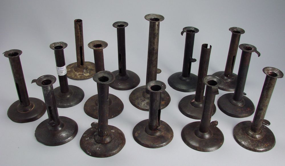 Appraisal: FIFTEEN ASSORTED HOGSCRAPER CANDLESTICKS th CenturyAs is Heights from to